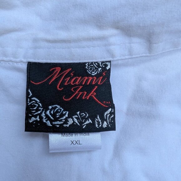 Vintage Miami Ink Gothic Wing & Cross Polo Shirt – Men’s XXL White - Picture 4 of 8